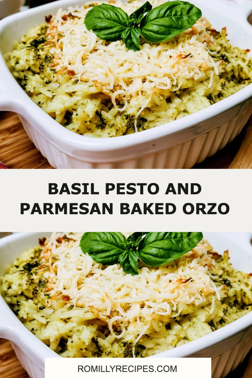 Delicious Basil Pesto and Parmesan Baked Orzo for a Cozy Comfort Meal!