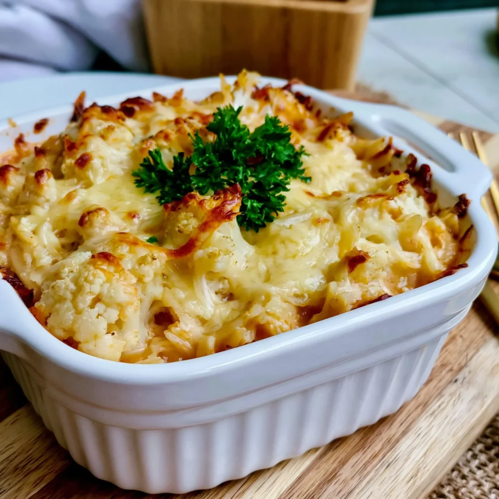 Buffalo Cauliflower Cheesy Orzo Bake Recipe