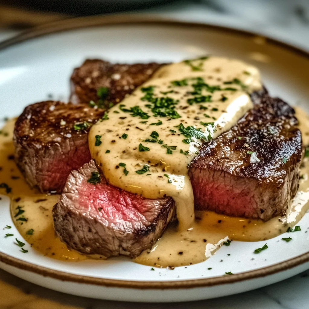 Juicy Steak with Creamy Garlic Sauce Recipe