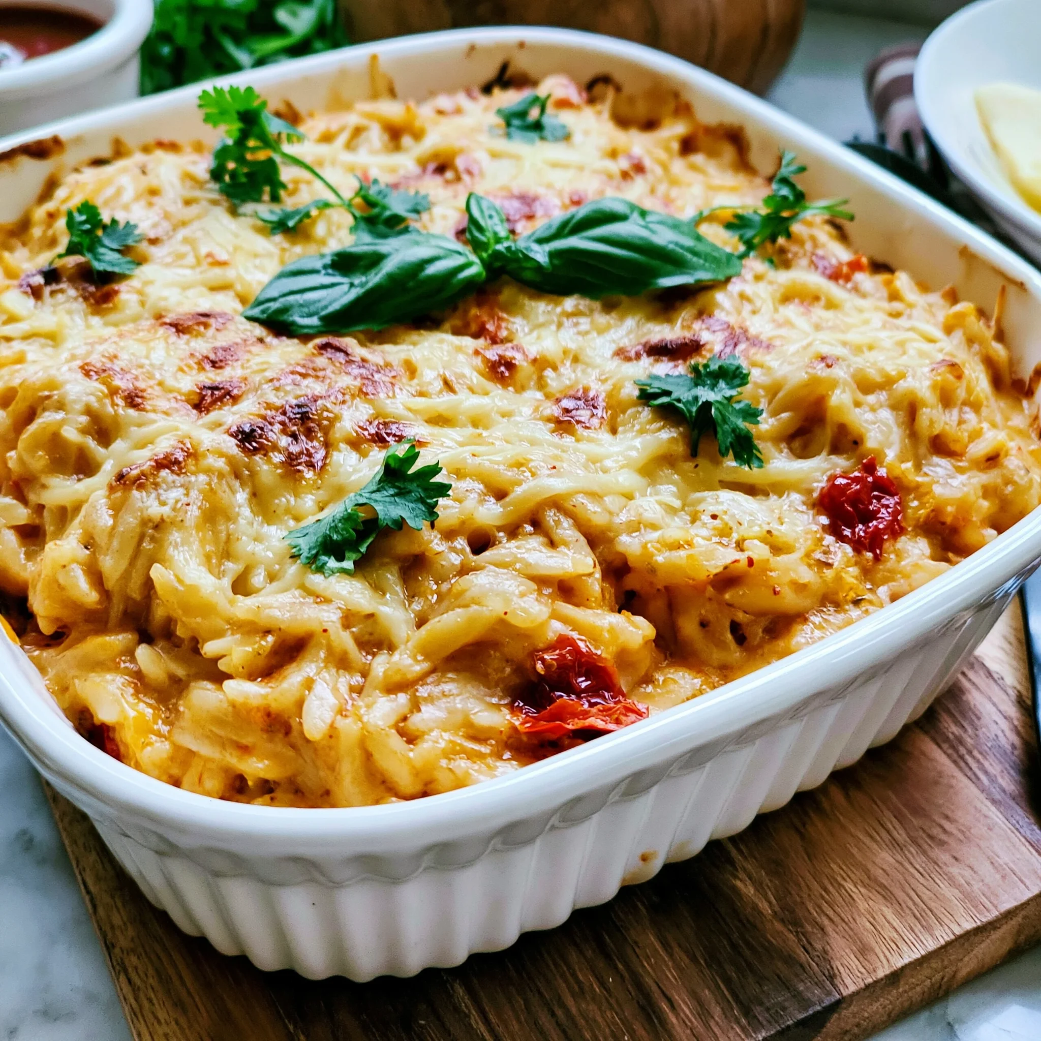 Roasted Red Pepper & Goat Cheese Orzo Bake Recipe