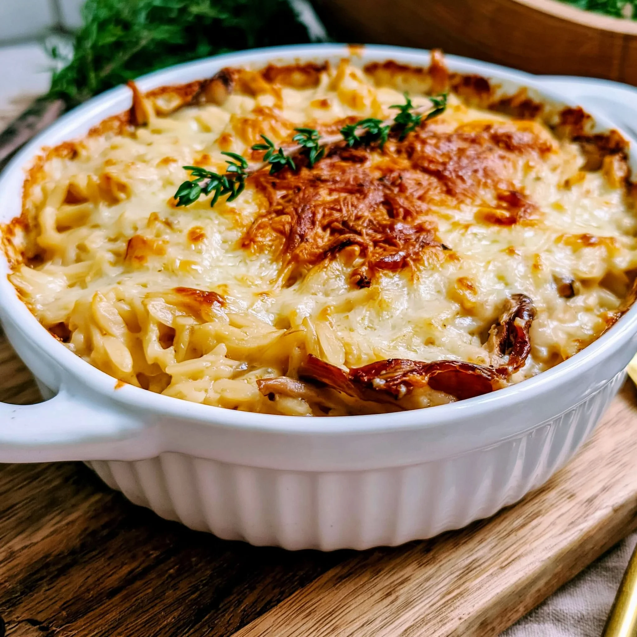 Wild Mushroom and Thyme Cheesy Orzo Recipe